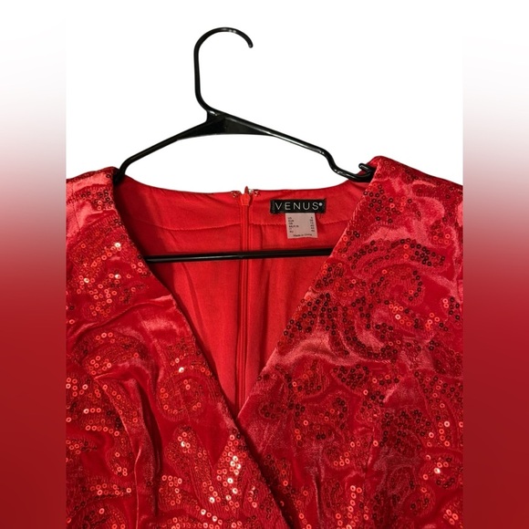 Venus, red velvet sparkly holiday dress, size 4 - Picture 5 of 6